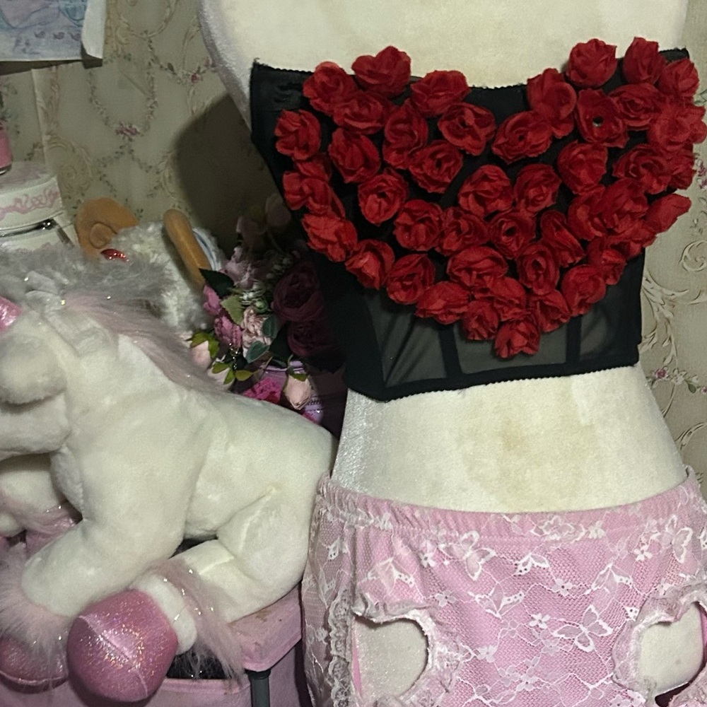 sugar thrillz, dolls kill bustier corset top  red rose  Valentine’s Day  roses